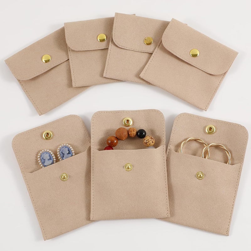Handmade 40pcs Sand Microfiber Jewelry Pouch Button Bag 8 x 8cm, Jewelry Packaging Bag Luxury Small Favor Bags Jewelry Gift Bags for Earrings Necklaces Bracelet Ring - Image 2